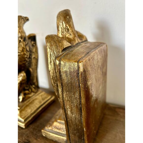 Vintage Pair of Gilt Gold American Eagle Bookends | Americana Country Decor - Picture 9 of 12